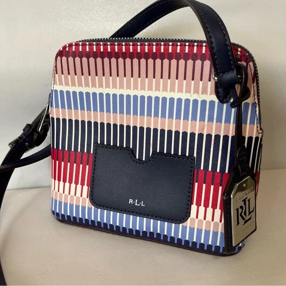 Lauren Ralph Lauren Red White Blue Crossbody Bag Lindley Alissa - Picture 2 of 16